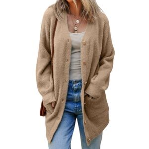 2061. Cozy Tan Button-Up Cardigan